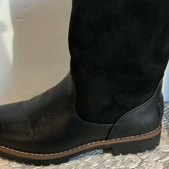 Nautical Women’s 6.5 BootsmBlack Leather Suede Chunky Heels Sherpa Lining Combat - Picture 7 of 11